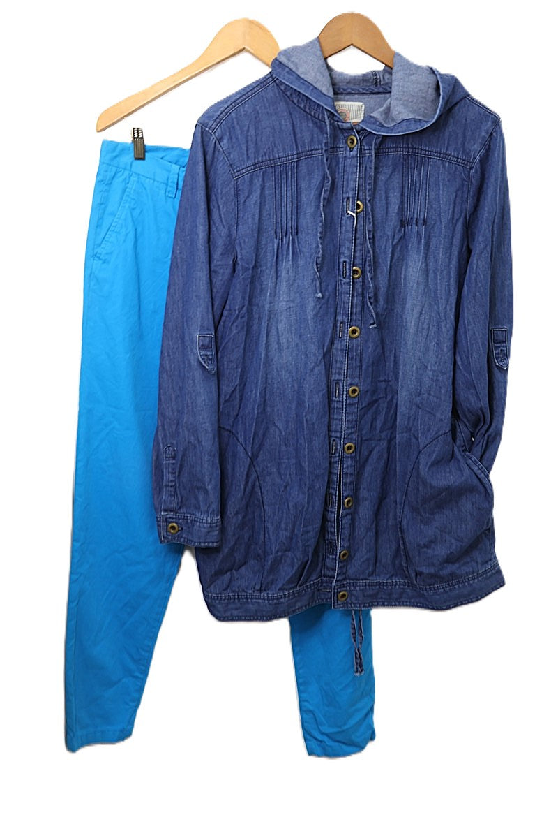 חולצת ג'קט ג'ינס עם קפוצ'ון בכחול ג'ינס - L-XL