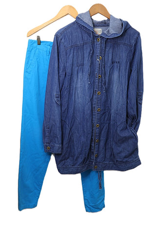 חולצת ג'קט ג'ינס עם קפוצ'ון בכחול ג'ינס - L-XL