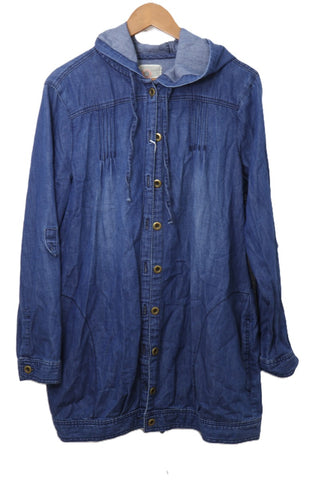 חולצת ג'קט ג'ינס עם קפוצ'ון בכחול ג'ינס - L-XL