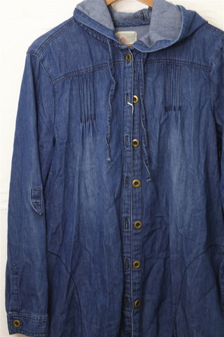 חולצת ג'קט ג'ינס עם קפוצ'ון בכחול ג'ינס - L-XL