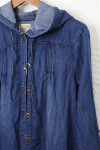 חולצת ג'קט ג'ינס עם קפוצ'ון בכחול ג'ינס - L-XL