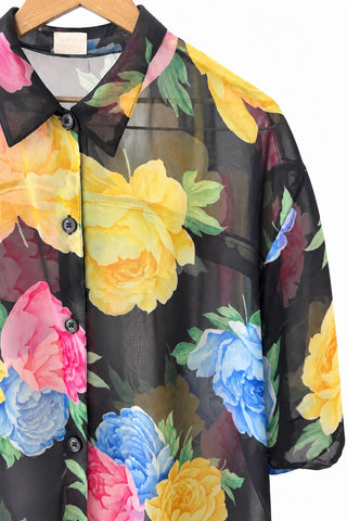 חולצת וינטיג טוניקה פרחונית בשחור- XL-XXL