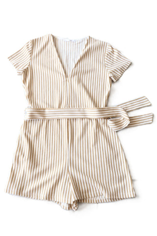 אוברול פסים MANGO  בשמנת וכאמל - S-M