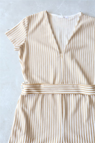 אוברול פסים MANGO  בשמנת וכאמל - S-M