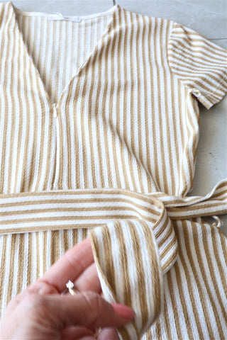 אוברול פסים MANGO  בשמנת וכאמל - S-M