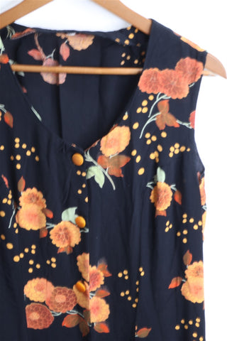 שמלת וינטיג פרחונית בשחור - M