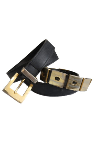 חגורת עור וינטיג בחום שוקולד עם מלבני מוזהבים- S-M