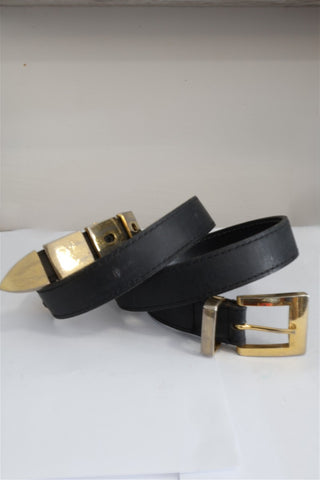 חגורת עור וינטיג בחום שוקולד עם מלבני מוזהבים- S-M