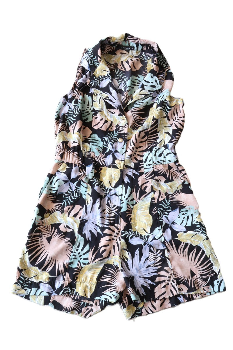 אוברול רטרו פרחוני בשחור-S-M