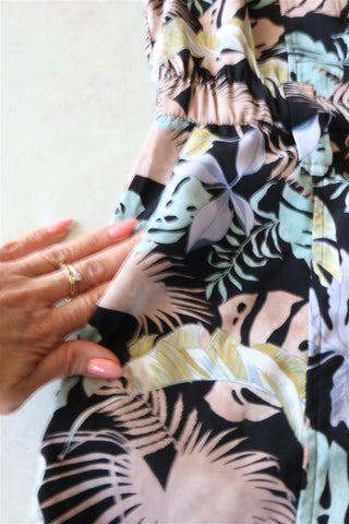 אוברול רטרו פרחוני בשחור-S-M