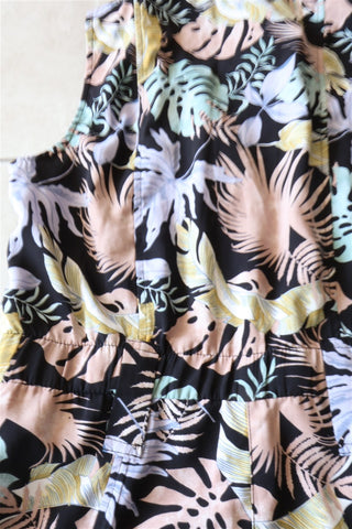 אוברול רטרו פרחוני בשחור-S-M