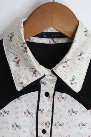 חולצת בוקרים ZARA סוסים בשמנת - XS-S