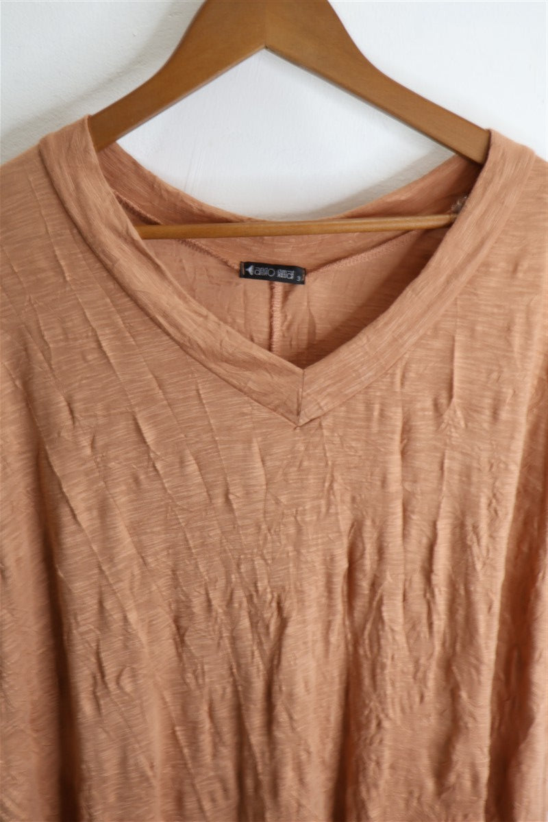 חולצת קזואל אסימטרית נשפכת בחום מוקה - L-XXL, תמונה 4