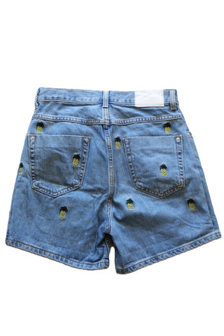 ברמודת ג'ינס רקמת אננסים ZARA בכחול תכלת- S