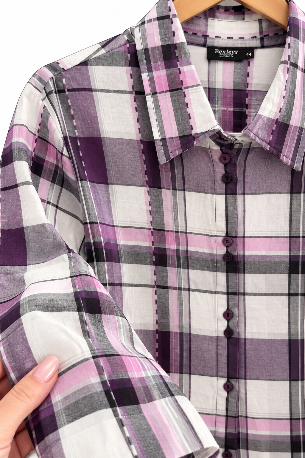 חולצת וינטיג משובצת בסגול ולבן- L-XL, תמונה 3