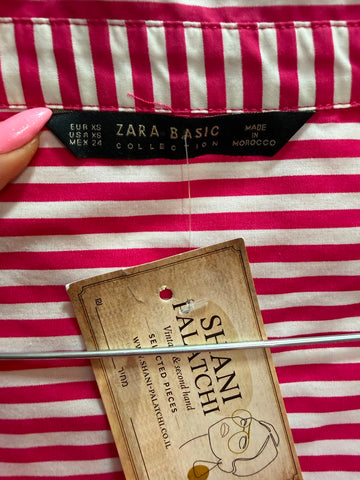 שמלת פסים אוברסייז ZARA בורוד ולבן- XS-M