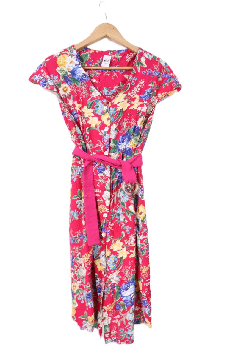 שמלת וינטיג פרחונית בורוד- M-L