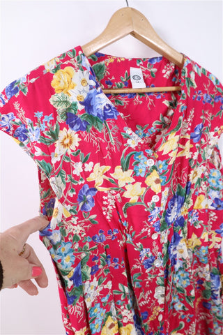 שמלת וינטיג פרחונית בורוד- M-L