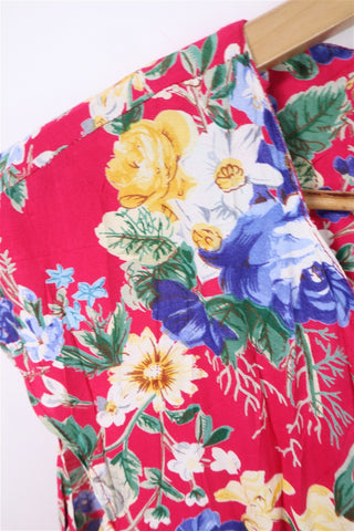 שמלת וינטיג פרחונית בורוד- M-L