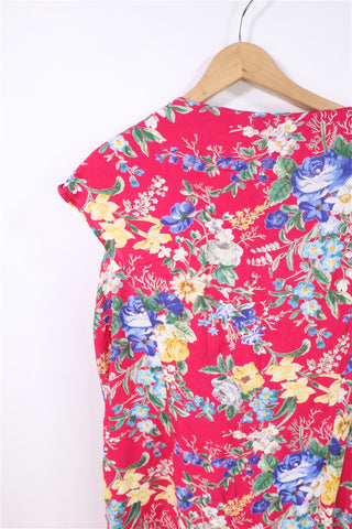 שמלת וינטיג פרחונית בורוד- M-L