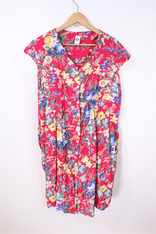 שמלת וינטיג פרחונית בורוד- M-L