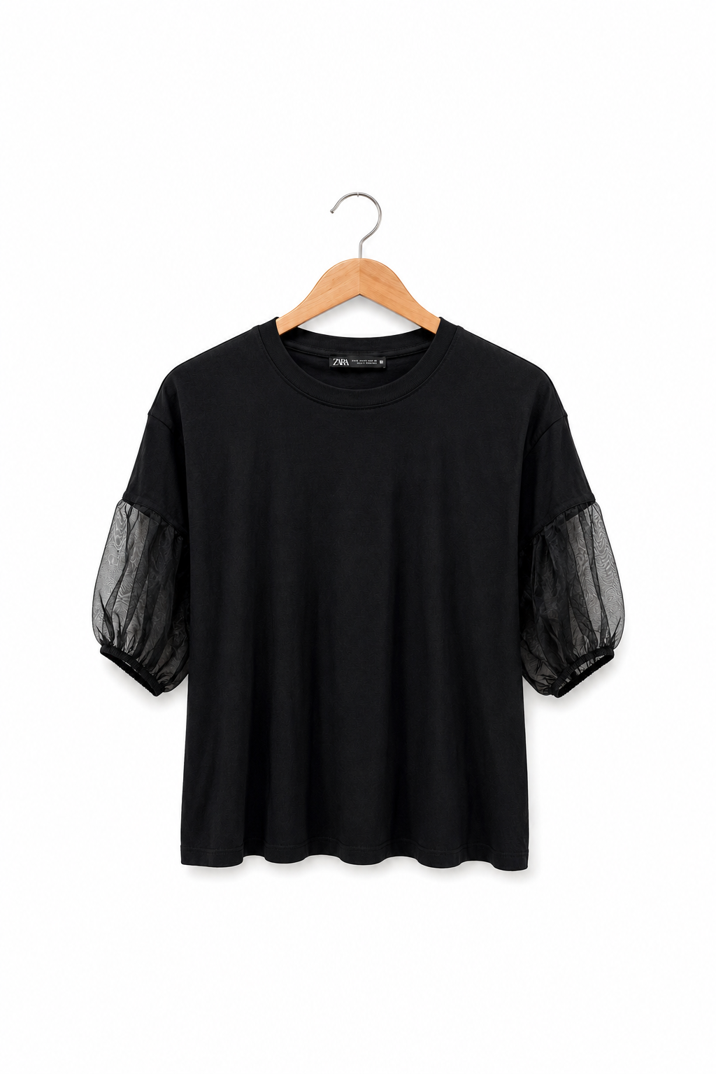 חולצת טי שרוולי רשת ZARA בשחור - S-M