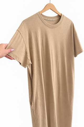 שמלת קזואל עם כיסים במוקה- XL-XXL