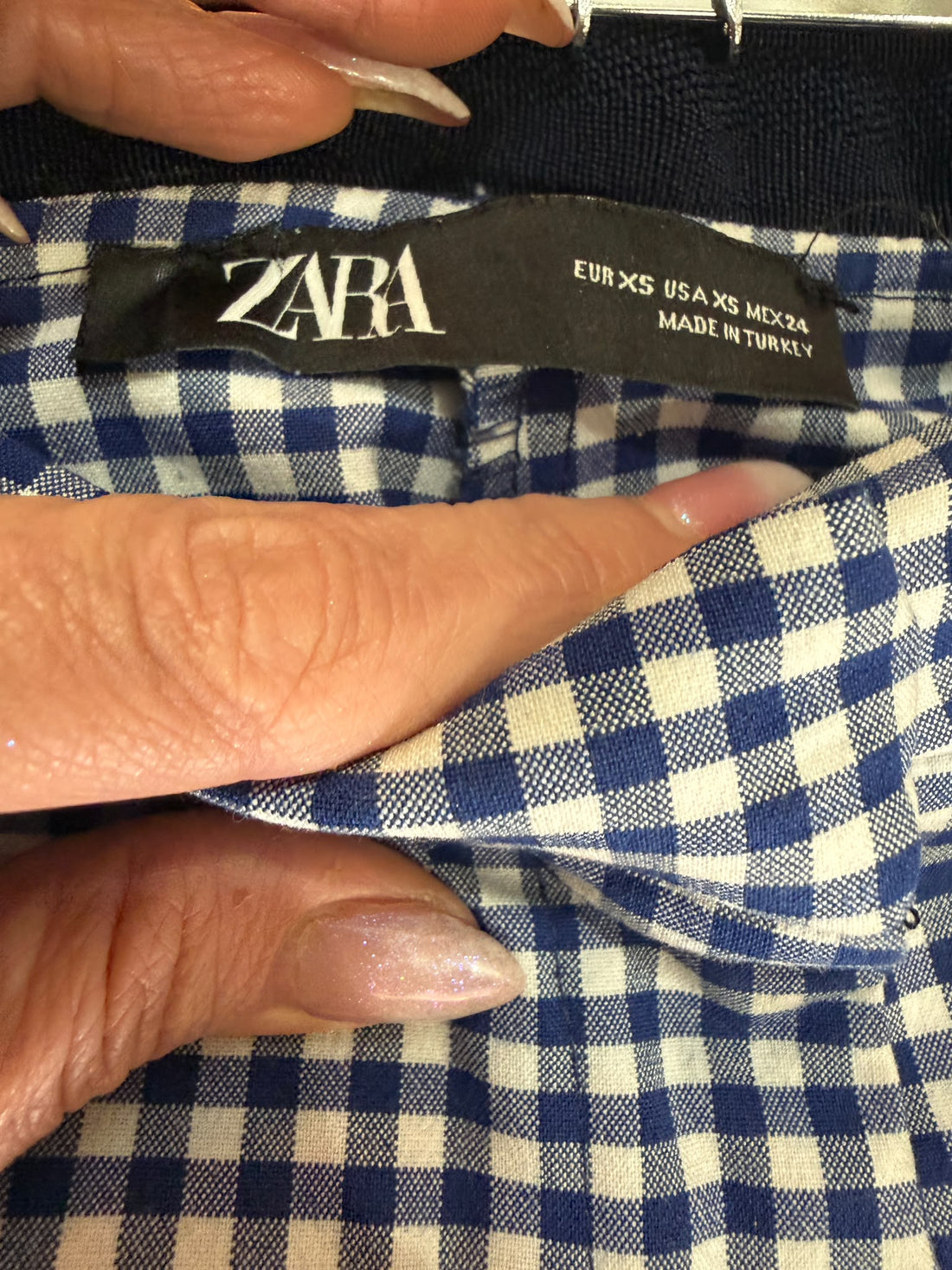 מכנסי סיגר משובצים ZARA בכחול- XS, תמונה 4