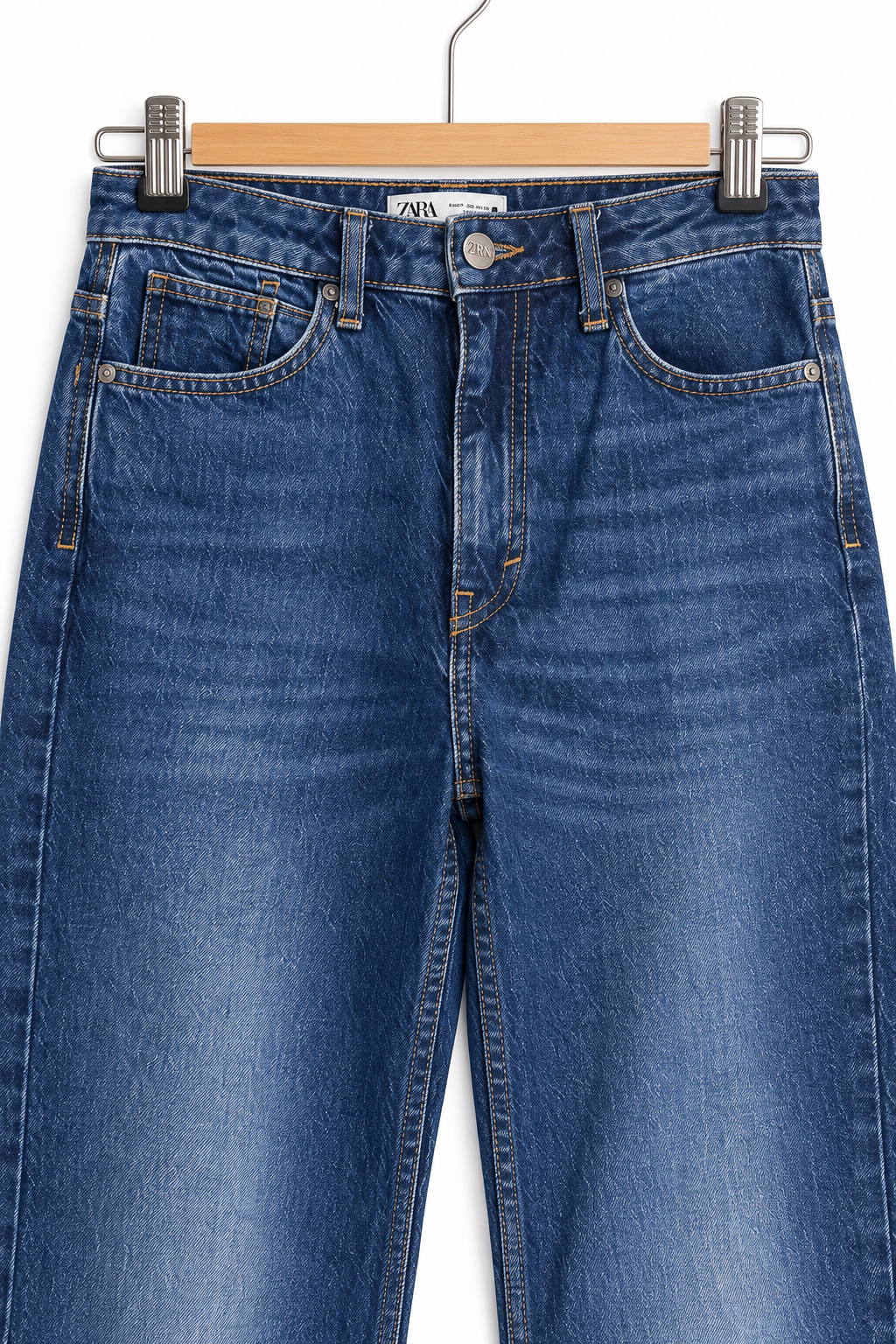 גינס ZARA גזרה ישרה וגבוה בכחול- XS, תמונה 2