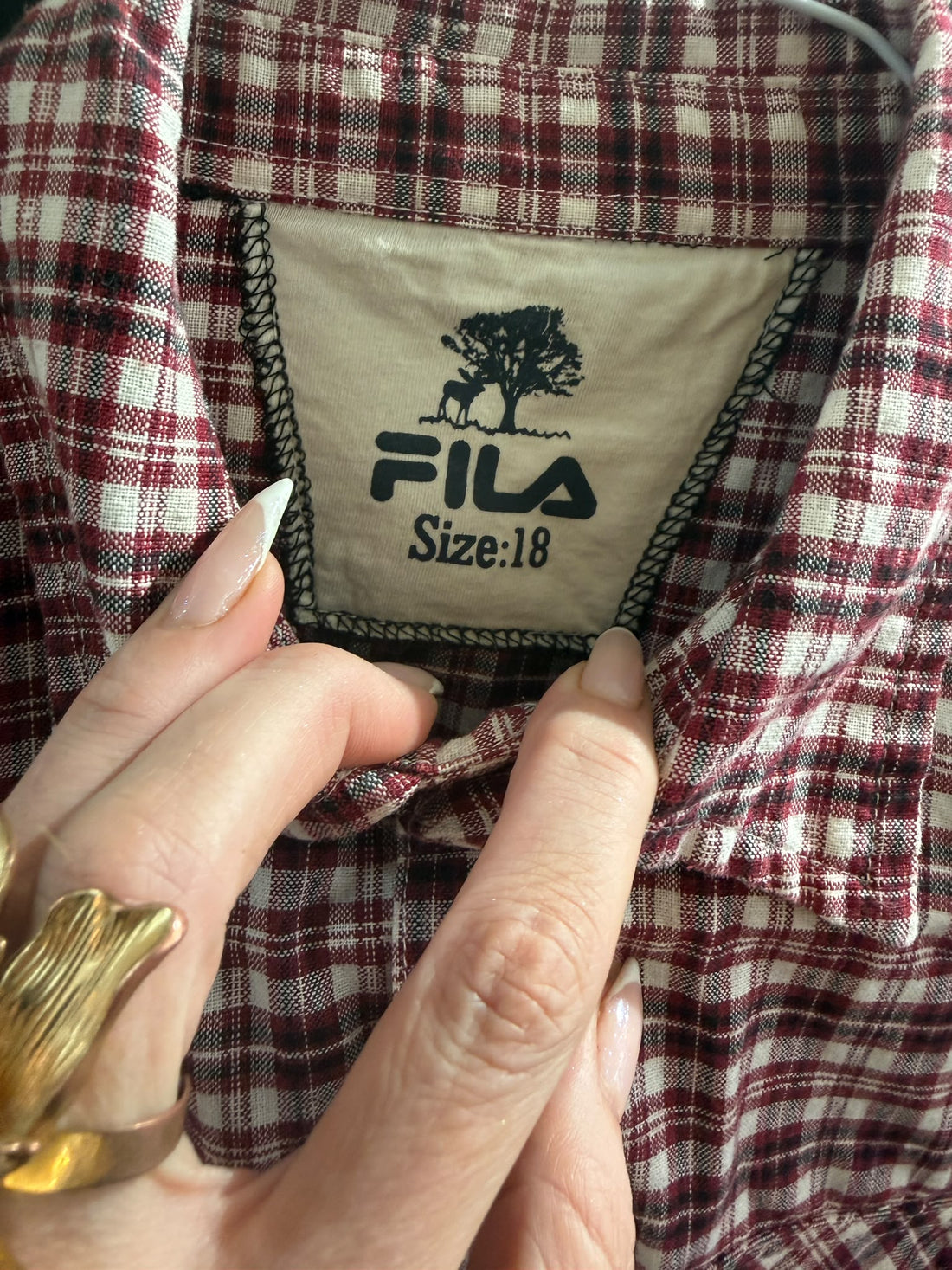חולצה מכופתרת FILA משבצות בבורדו וניוד- XS-M, תמונה 3