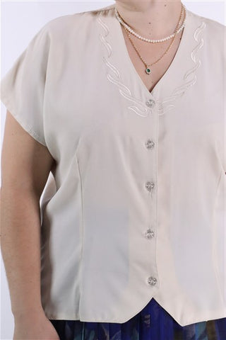 חולצת וינטיג בקרם שמנת רקומה- L-XL