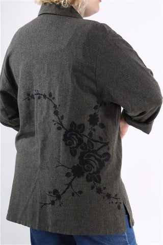 חולצת וינטיג באפור עם דוגמת פרחים בגב- L