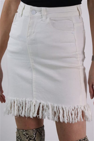 חצאית גינס מעוצבת בלבן- S