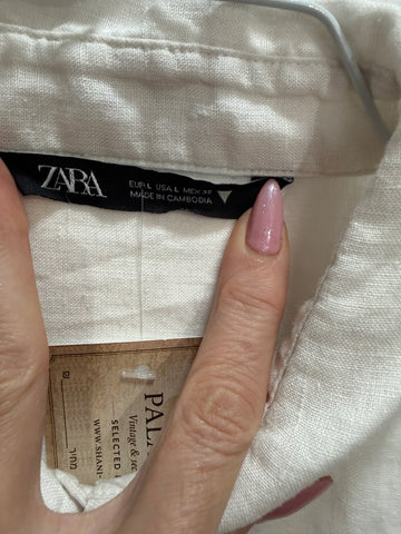חולצת פשתן ZARA גב מעוצב בלבן-L