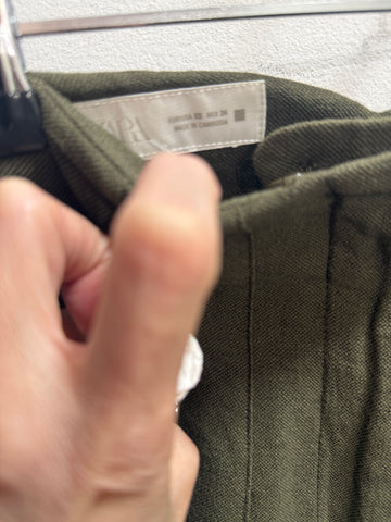 מכנסי פשתן בירוק בקבוק ZARA בירוק- XS