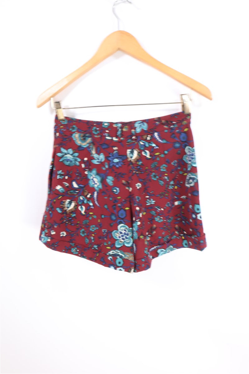 מכנסי ברמודה TOP SHOP פרחוני בבורדו -XS, תמונה 5