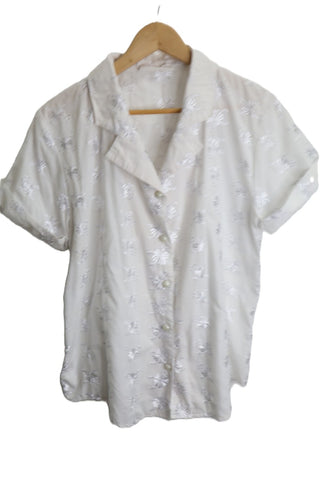 חולצת וינטיג רקומה בלבן - L-XL