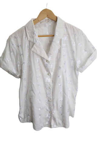 חולצת וינטיג רקומה בלבן - L-XL