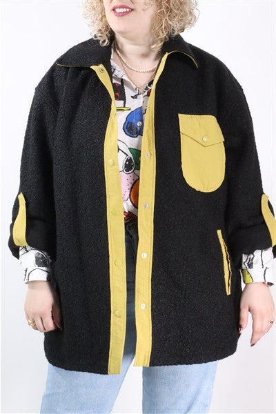 גקט שחור וחרדל חדש בסטייל אוברסייז- XL-XXL, תמונה 4