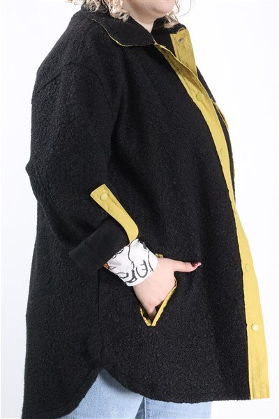 גקט שחור וחרדל חדש בסטייל אוברסייז- XL-XXL, תמונה 7