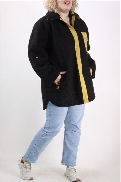 גקט שחור וחרדל חדש בסטייל אוברסייז- XL-XXL, תמונה 1