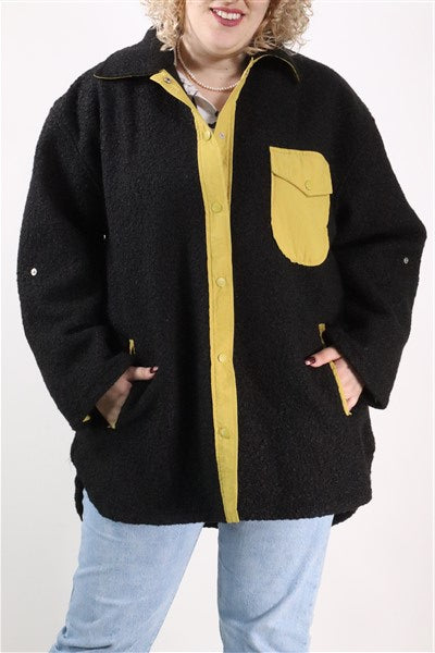 גקט שחור וחרדל חדש בסטייל אוברסייז- XL-XXL, תמונה 3