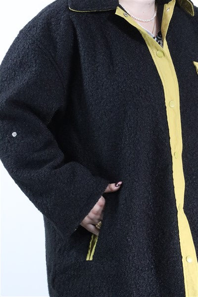 גקט שחור וחרדל חדש בסטייל אוברסייז- XL-XXL, תמונה 5