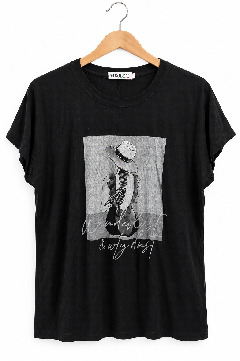 חולצת טי שרט פני אישה עם ניטים בשחור- L-XL, תמונה 1
