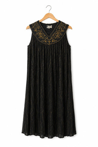 שמלת וינטיג רקומה בשחור אפור וזהב - M-L