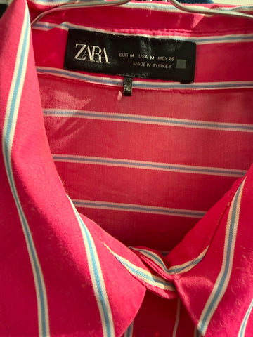 חולצת פסים ZARA בורוד ותכלת- M-L
