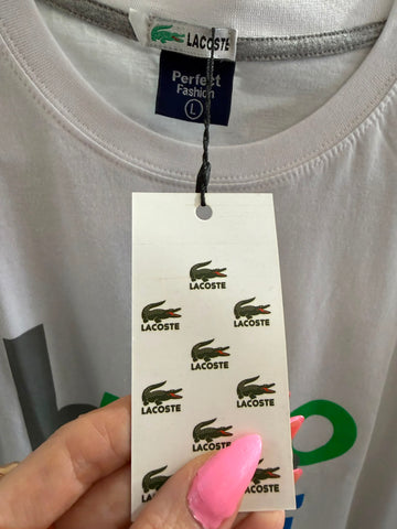חולצת טי שרט חדשה LACOSTE  בלבן- L