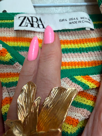 טופ קשירה ZARA פסים צבעוני- L