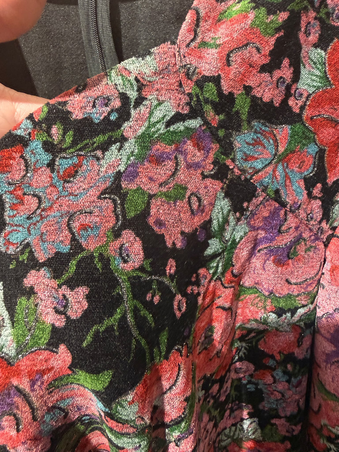 שמלת וינטיג קטיפתית ופרחונית- L-XL, תמונה 4