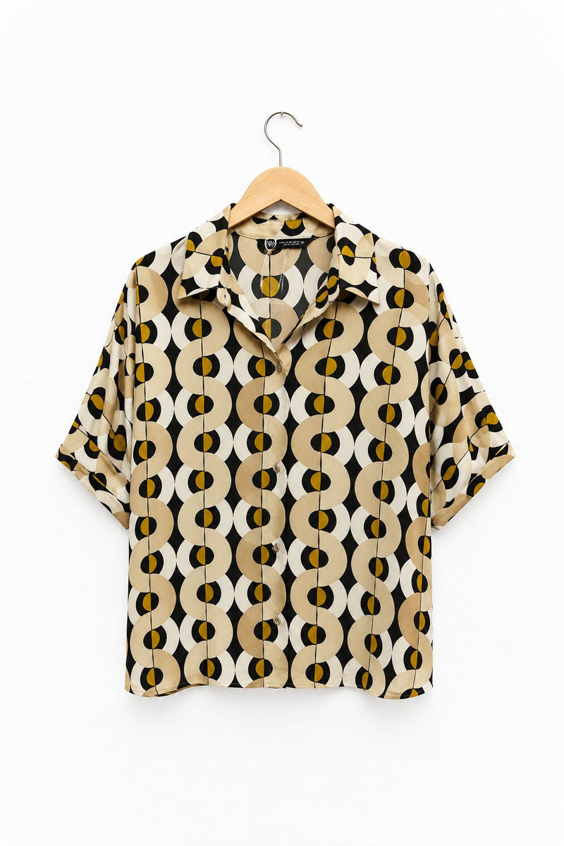 חולצה מכופתרת ZARA  גאומטרית סטן - L-XL